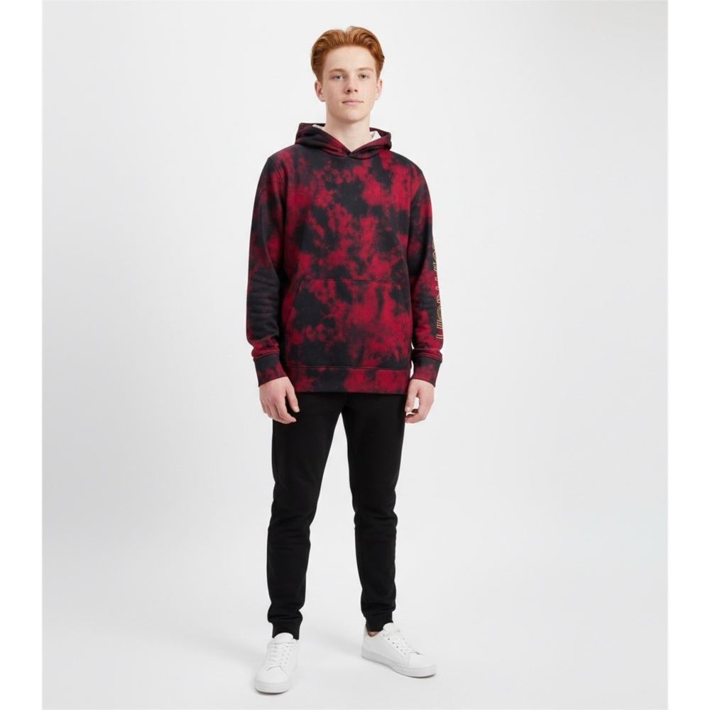 Calvin Klein Jeans Youth Hoodie L 14/16 Red Black Tie Dye Gold Logo Sleeve